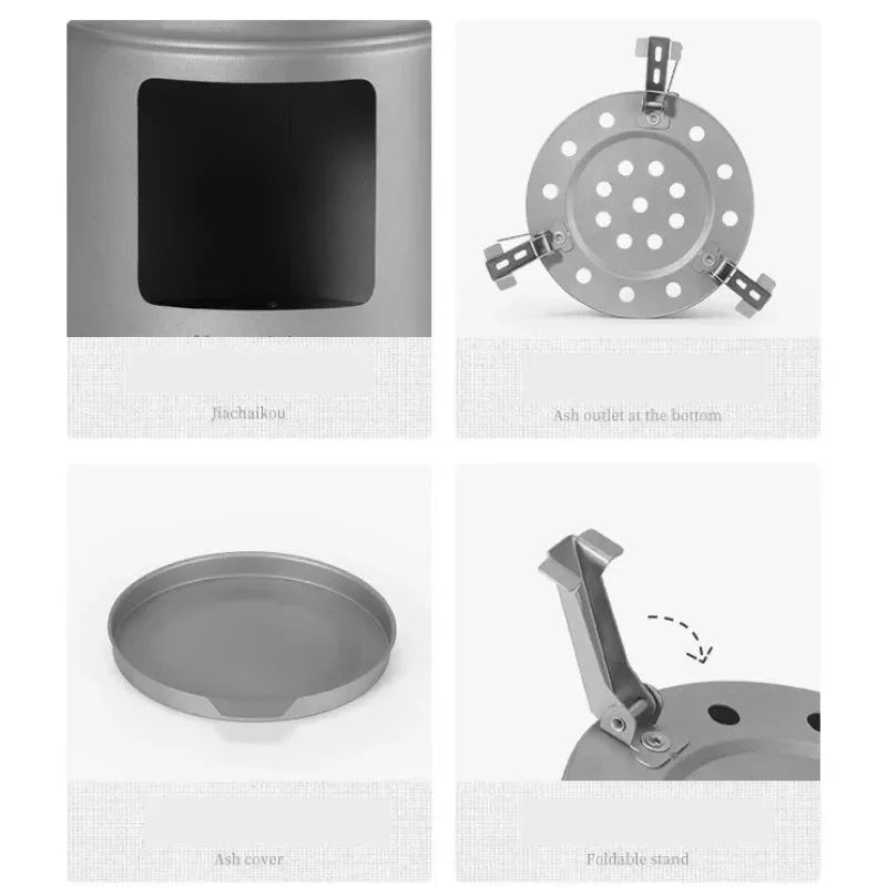 Camping Wood Stove | Titanium Portable Wood Burning Folding Ultralight Stove for Outdoor Picnic Cooking - Trekker Essentials