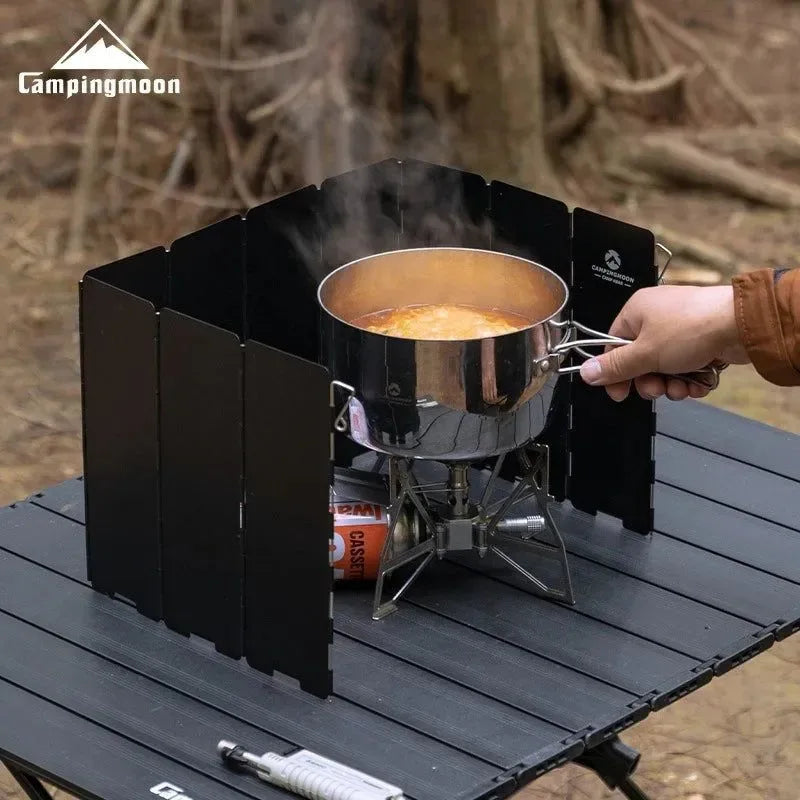 CAMPINGMOON YD8/YD10 Wind Shield – Foldable Aluminum Alloy Gas Stove Wind Guard for Camping, Hiking & Outdoor Cooking - Trekker Essentials