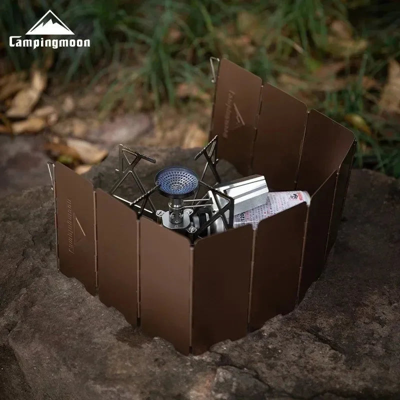 CAMPINGMOON YD8/YD10 Wind Shield – Foldable Aluminum Alloy Gas Stove Wind Guard for Camping, Hiking & Outdoor Cooking - Trekker Essentials