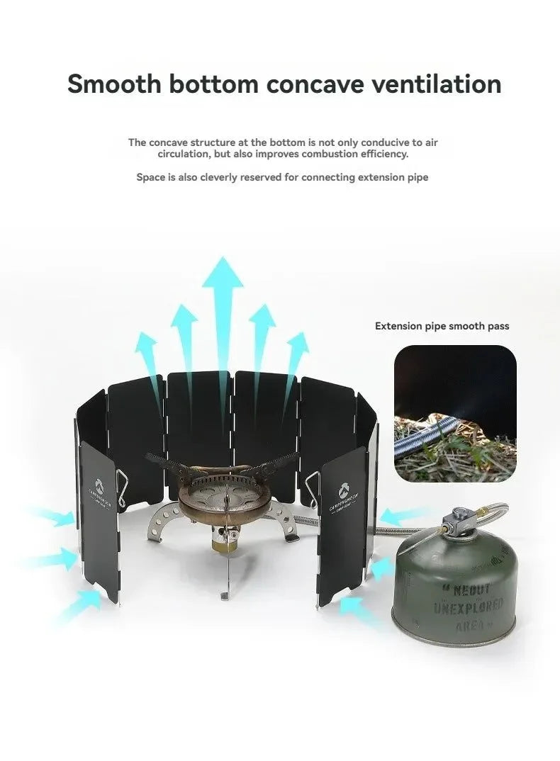CAMPINGMOON YD8/YD10 Wind Shield – Foldable Aluminum Alloy Gas Stove Wind Guard for Camping, Hiking & Outdoor Cooking - Trekker Essentials