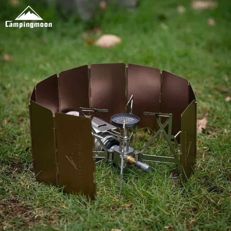 CAMPINGMOON YD8/YD10 Wind Shield – Foldable Aluminum Alloy Gas Stove Wind Guard for Camping, Hiking & Outdoor Cooking - Trekker Essentials