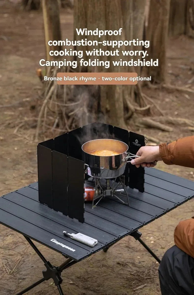 CAMPINGMOON YD8/YD10 Wind Shield – Foldable Aluminum Alloy Gas Stove Wind Guard for Camping, Hiking & Outdoor Cooking - Trekker Essentials