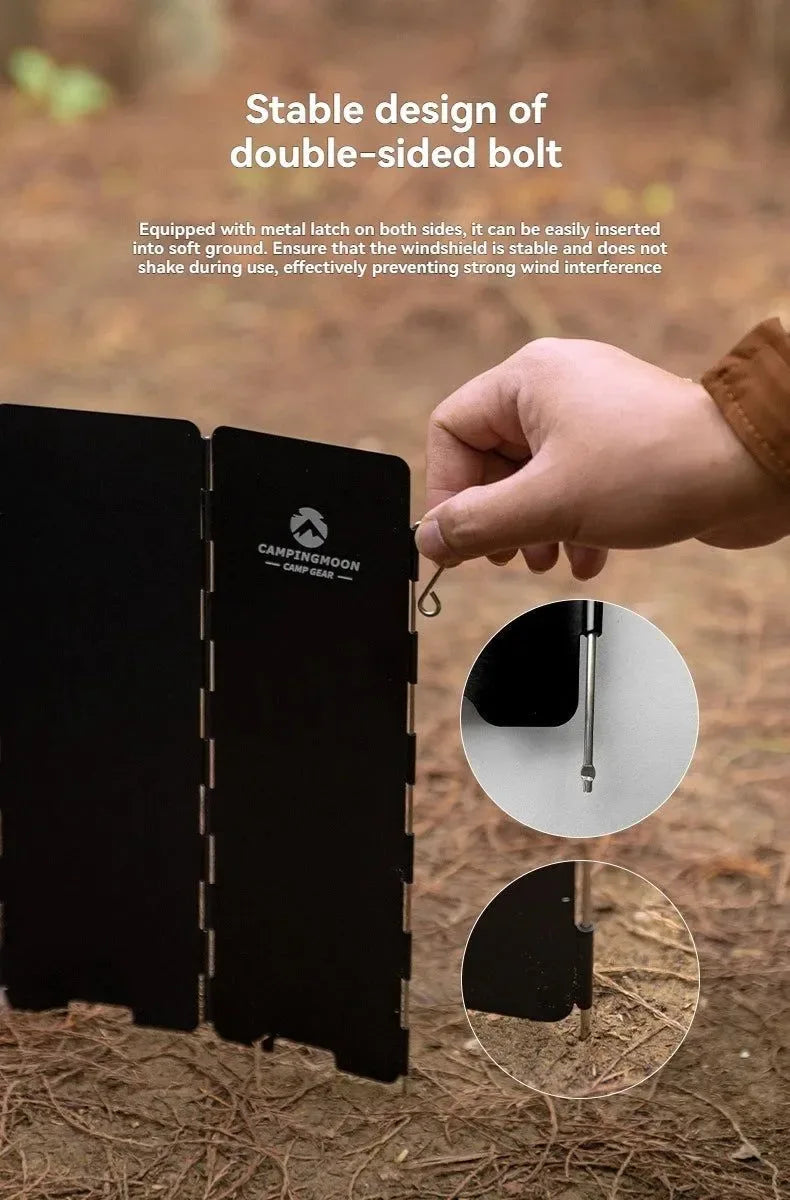 CAMPINGMOON YD8/YD10 Wind Shield – Foldable Aluminum Alloy Gas Stove Wind Guard for Camping, Hiking & Outdoor Cooking - Trekker Essentials
