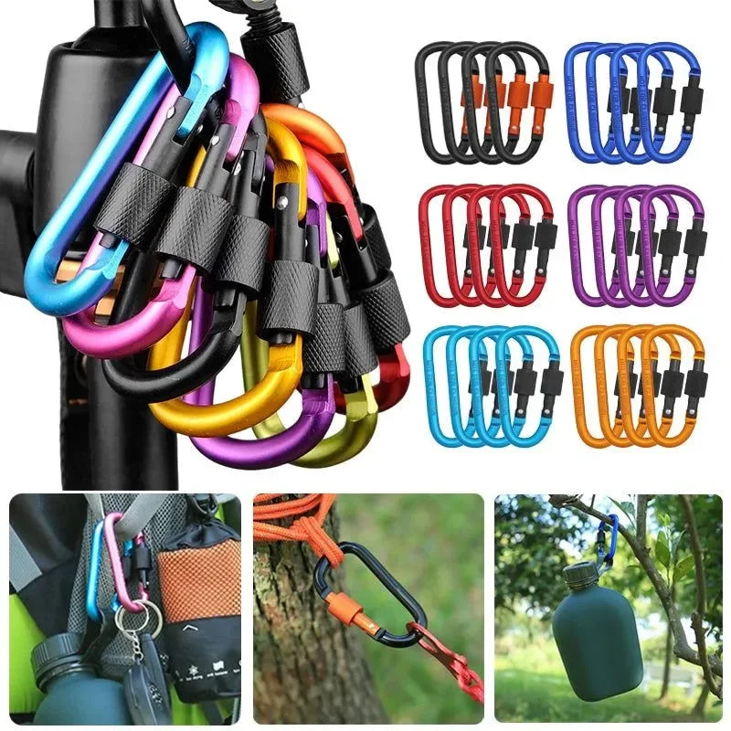 Carabiner Clips with Screw Gate 4Pcs Carabiners Hiking Clips with 7mm Diameter Aluminum Rod EDC Outdoor Camping Equipment Hook - Trekker Essentials