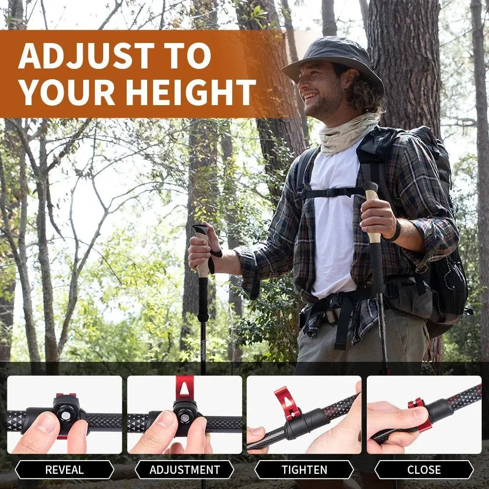 Carbon Fiber Collapsible Trekking Poles - Lightweight Telescopic Sticks for Walking, Hiking, and Climbing - Trekker Essentials