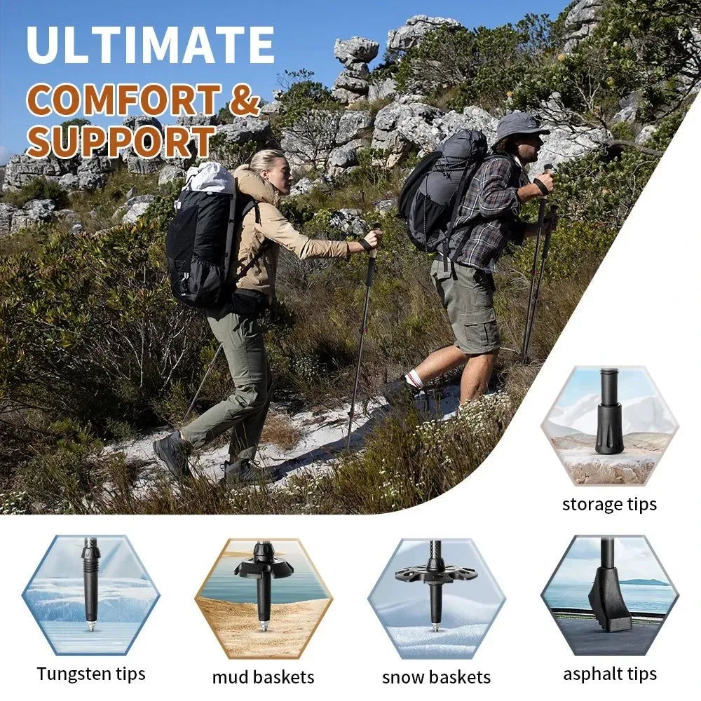 Carbon Fiber Collapsible Trekking Poles - Lightweight Telescopic Sticks for Walking, Hiking, and Climbing - Trekker Essentials