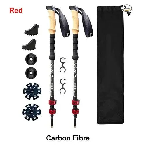 Carbon Fiber Folding Trekking Poles - Collapsible Hiking Sticks with Cork Grip - Trekker Essentials