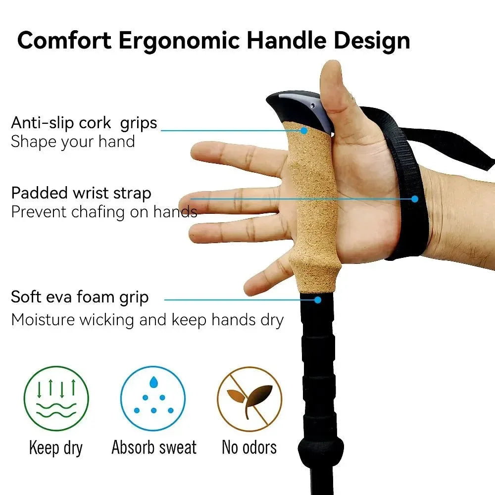 Carbon Fiber Folding Trekking Poles - Collapsible Hiking Sticks with Cork Grip - Trekker Essentials