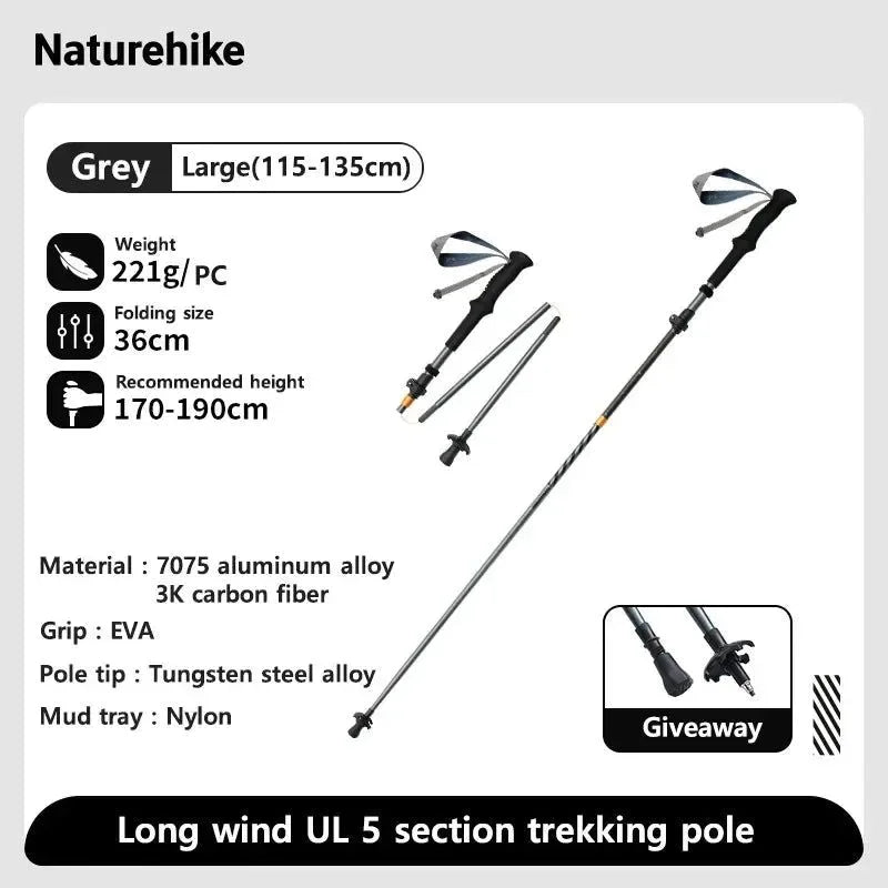 Carbon Fiber Trekking Poles - 7075 Aluminum Alloy, Five-Section Folding Walking Sticks for Climbing and Hiking - Trekker Essentials