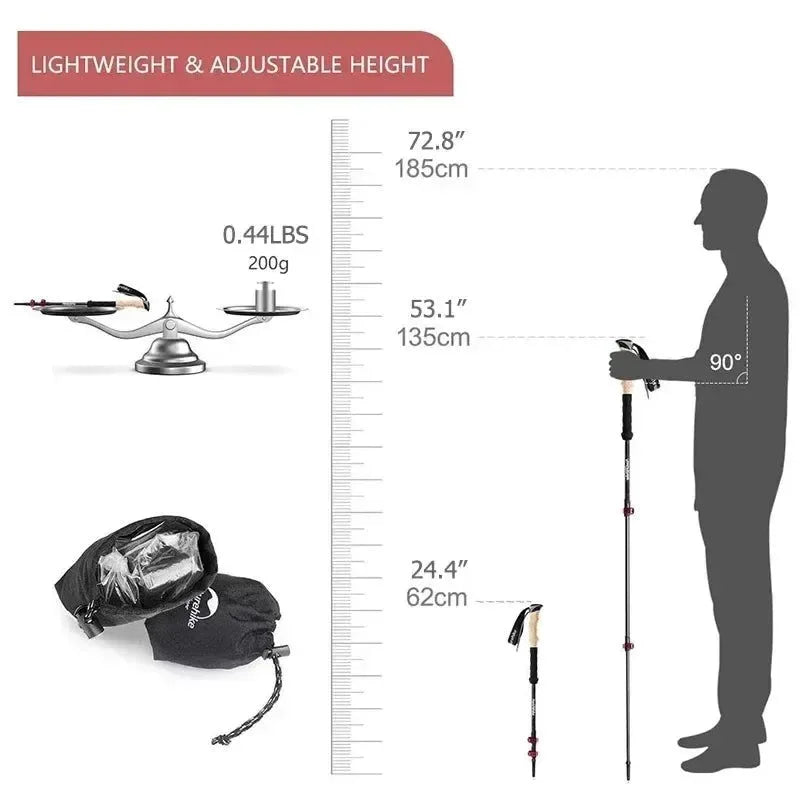 Carbon Fiber Trekking Poles - Collapsible Telescopic Walking Sticks for Tourism and Hiking - Trekker Essentials