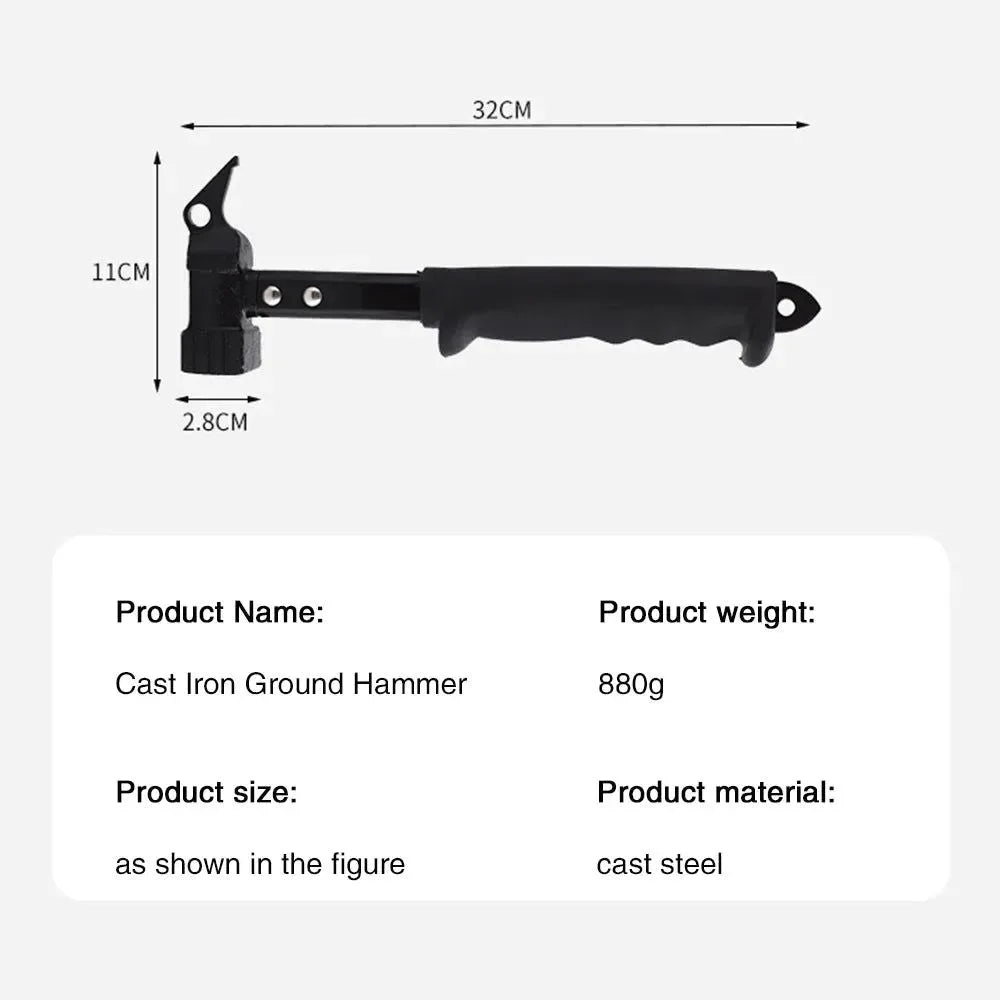 Cast Iron Camping Tent Nail Hammer with Nail Extractor - Safety Hammer for Outdoor Use - Trekker Essentials