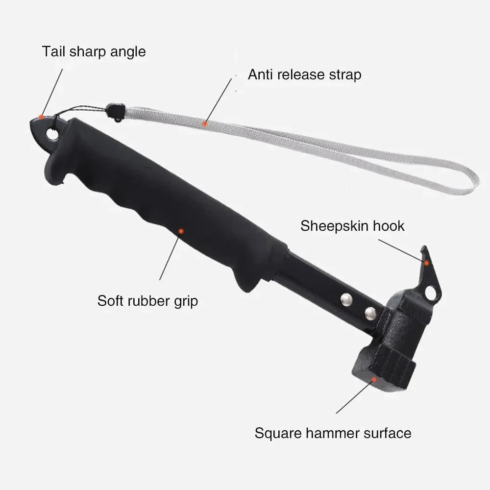 Cast Iron Camping Tent Nail Hammer with Nail Extractor - Safety Hammer for Outdoor Use - Trekker Essentials