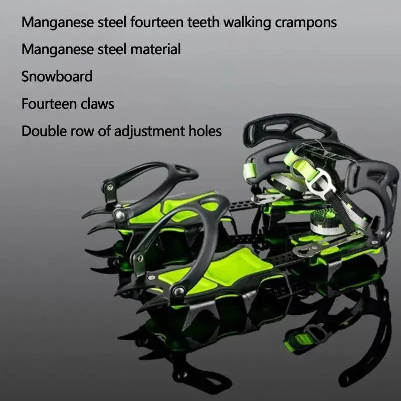 Climbing Crampons High-Density Manganese Steel Outdoor Ski Crampons 14 Teeth Ice Crampons For Outdoor Complex Environments - Trekker Essentials