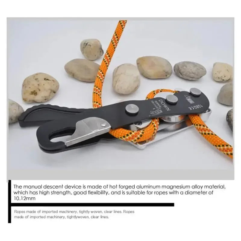 Climbing Descender – Self-Locking Anti-Panic Belay Device for Rope Rescue and Rappelling - Trekker Essentials