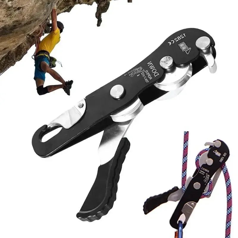 Climbing Stop Descender with Hand Control - Self-Locking Anti-Panic Belay Device for Rope Rescue and Rappelling - Trekker Essentials