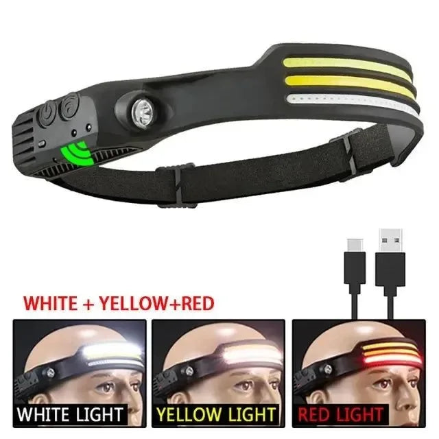COB LED Headlight Flashlight: 3 Mode USB Rechargeable HeadLamp for Hiking and Camping - Trekker Essentials