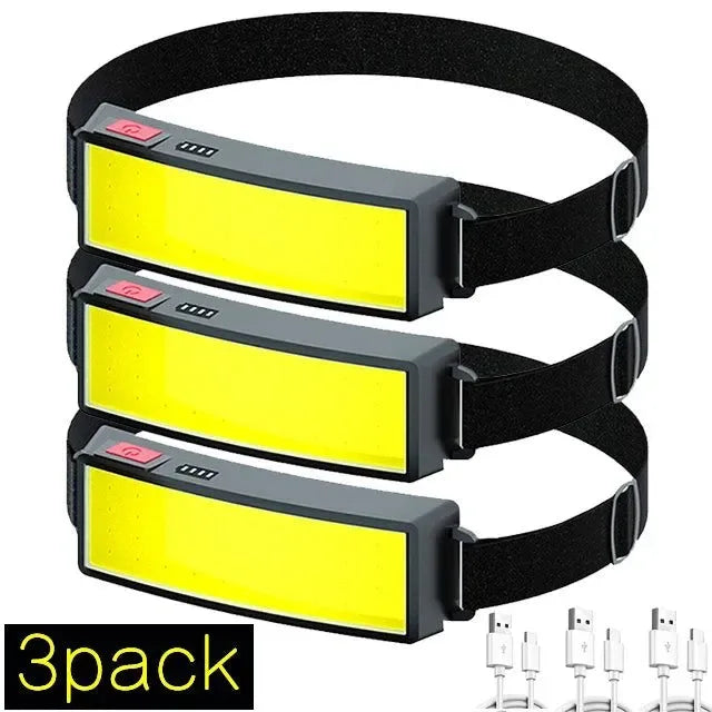 COB LED Headlight Flashlight: 3 Mode USB Rechargeable HeadLamp for Hiking and Camping - Trekker Essentials