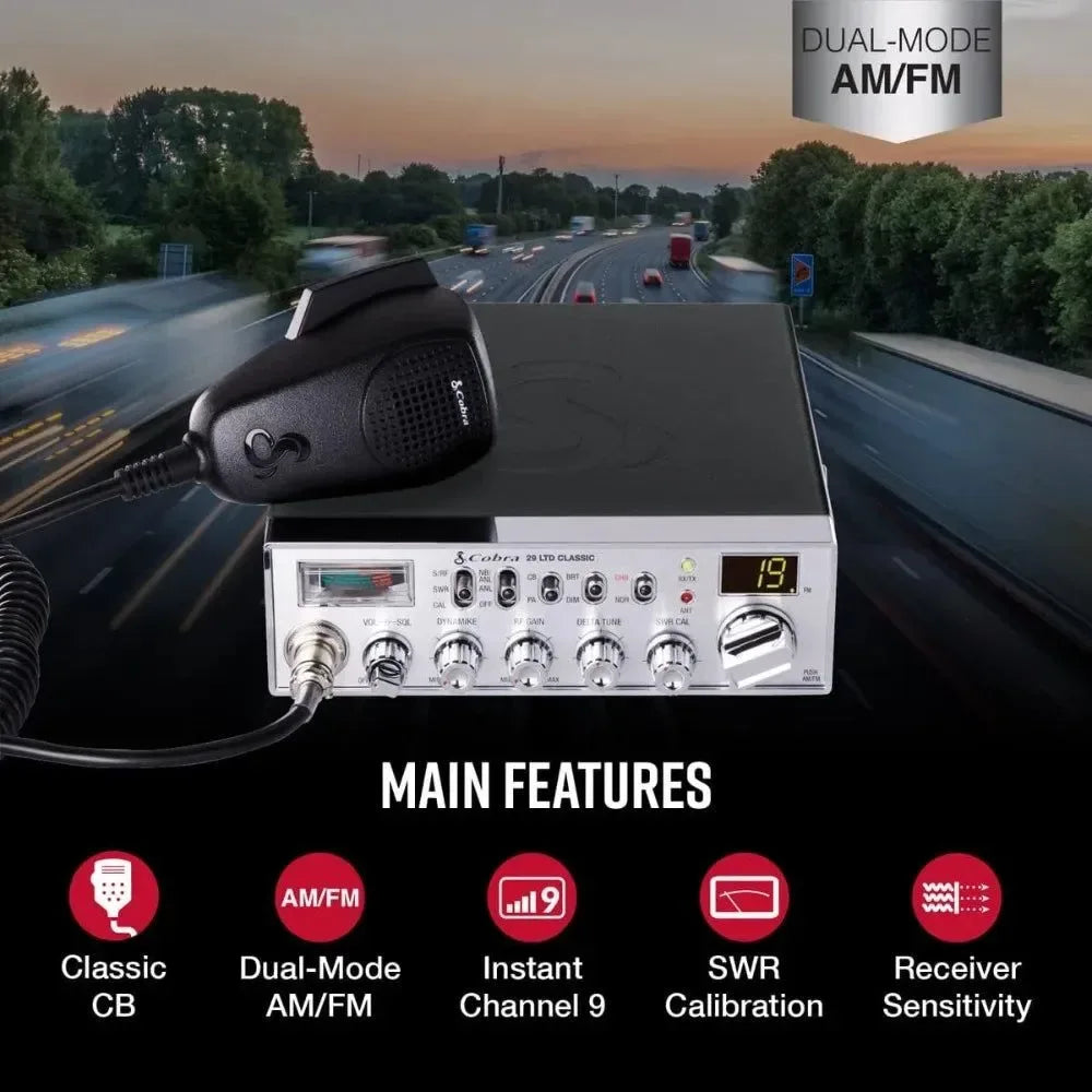 Cobra 29 LTD Classic AM/FM Professional CB Radio - Easy-to-Operate Emergency Radio with Instant Channel 9 and 4-Watt Output - Trekker Essentials