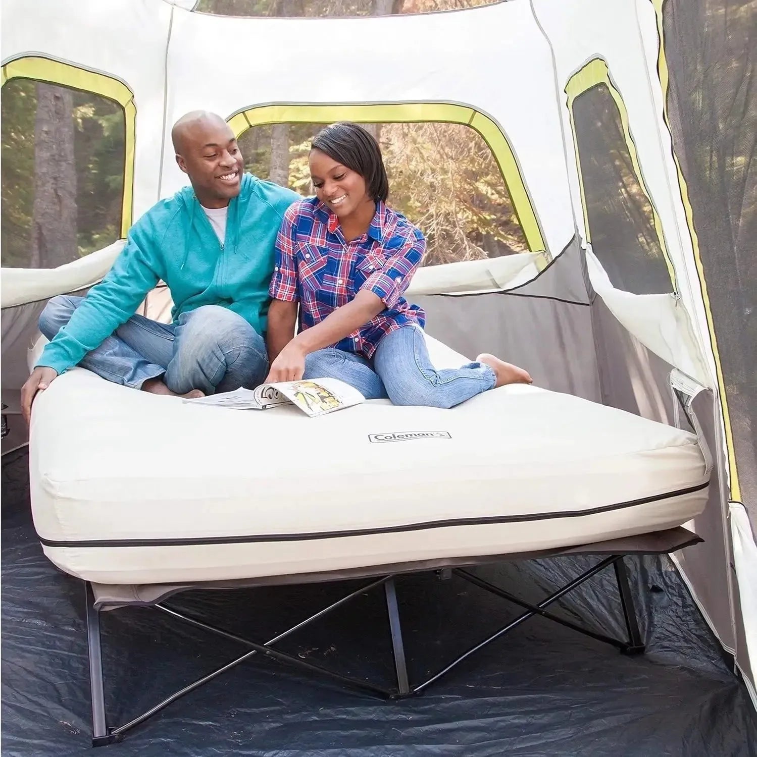 Coleman Camping Cot Combo – Folding Cot, Air Mattress, Side Table & Pump for Comfortable Camping - Trekker Essentials