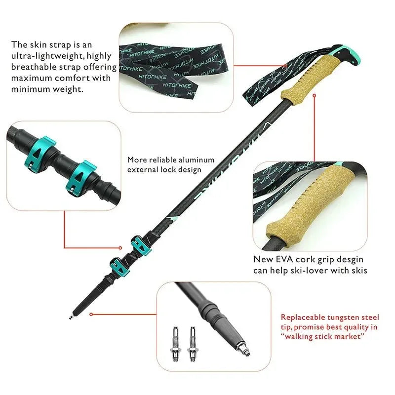 Collapsible Carbon Fiber Trekking Poles: Lightweight Telescopic Sticks for Walking, Hiking, and Climbing - Trekker Essentials