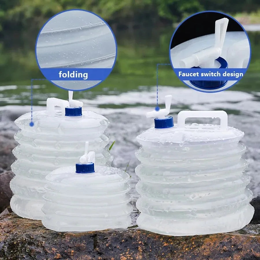 Collapsible Water Container - 5L/10L/15L Foldable Camping Water Bag with Tap - Trekker Essentials
