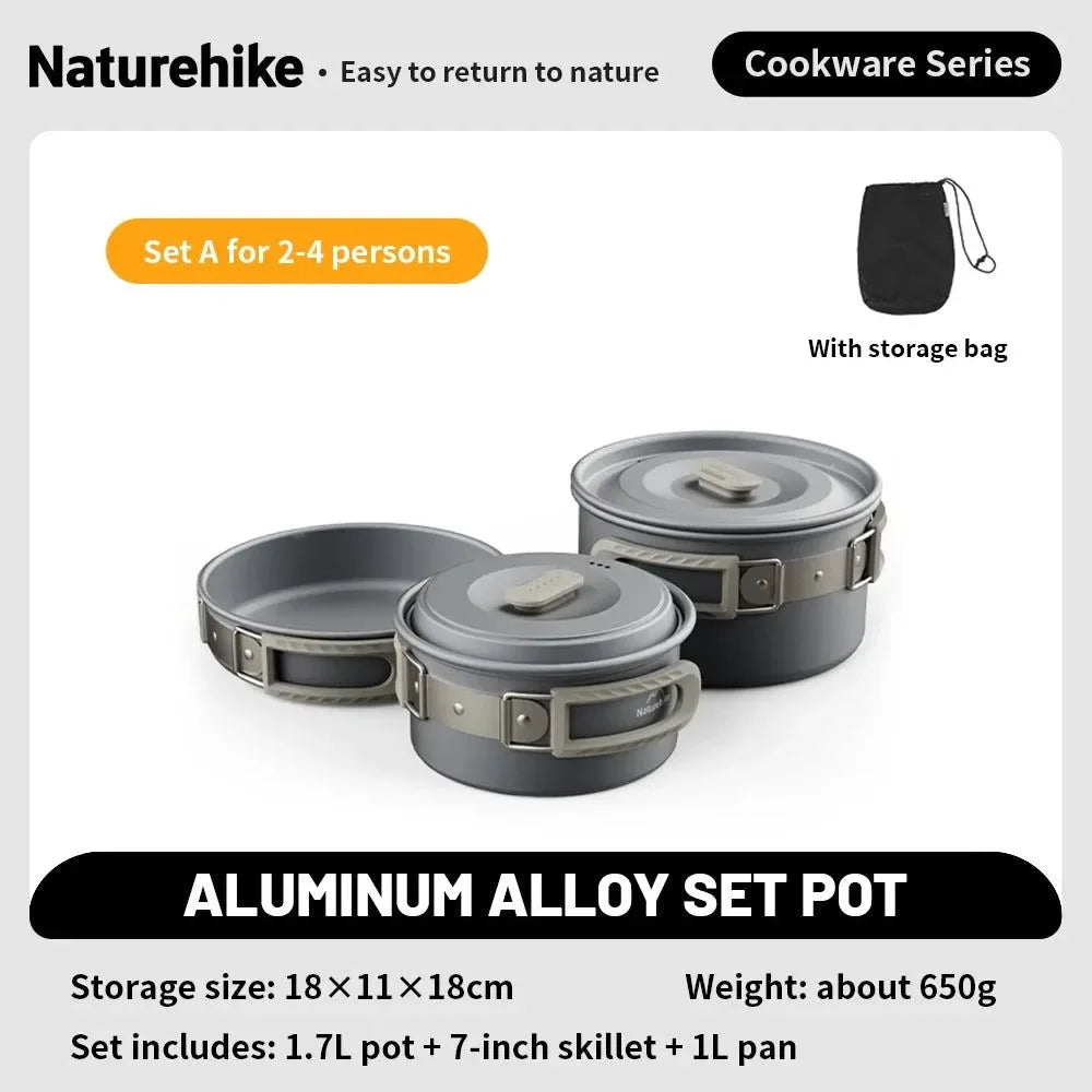 Compact Camping Cookware Set – Non-Stick Aluminum Outdoor Cooking & Picnic Kit with Teapot for 2–4 Persons - Trekker Essentials