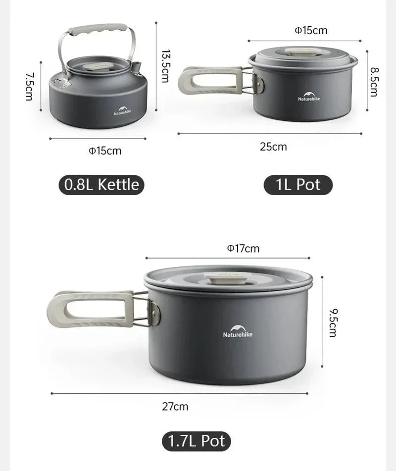 Compact Camping Cookware Set – Non-Stick Aluminum Outdoor Cooking & Picnic Kit with Teapot for 2–4 Persons - Trekker Essentials