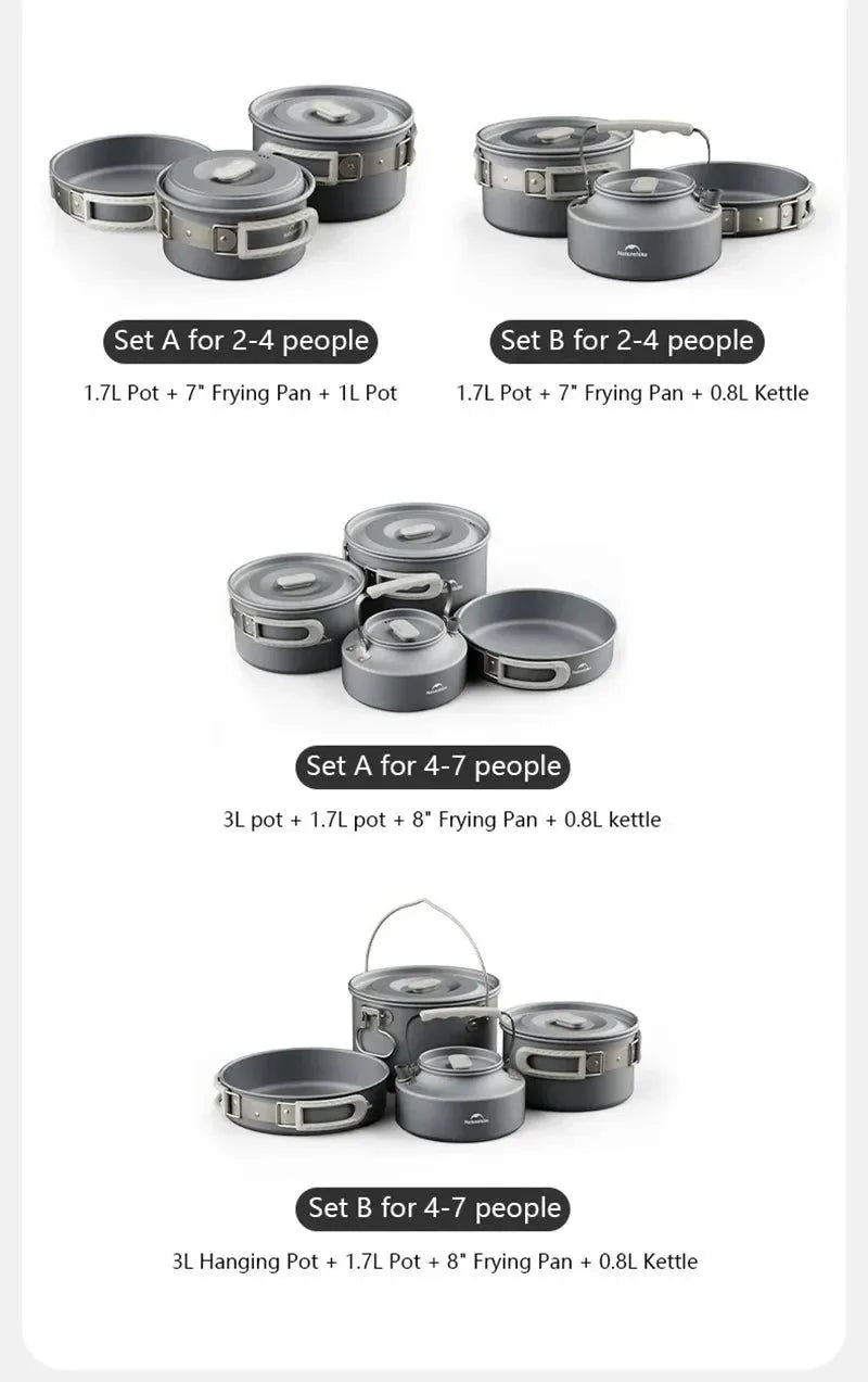 Compact Camping Cookware Set – Non-Stick Aluminum Outdoor Cooking & Picnic Kit with Teapot for 2–4 Persons - Trekker Essentials