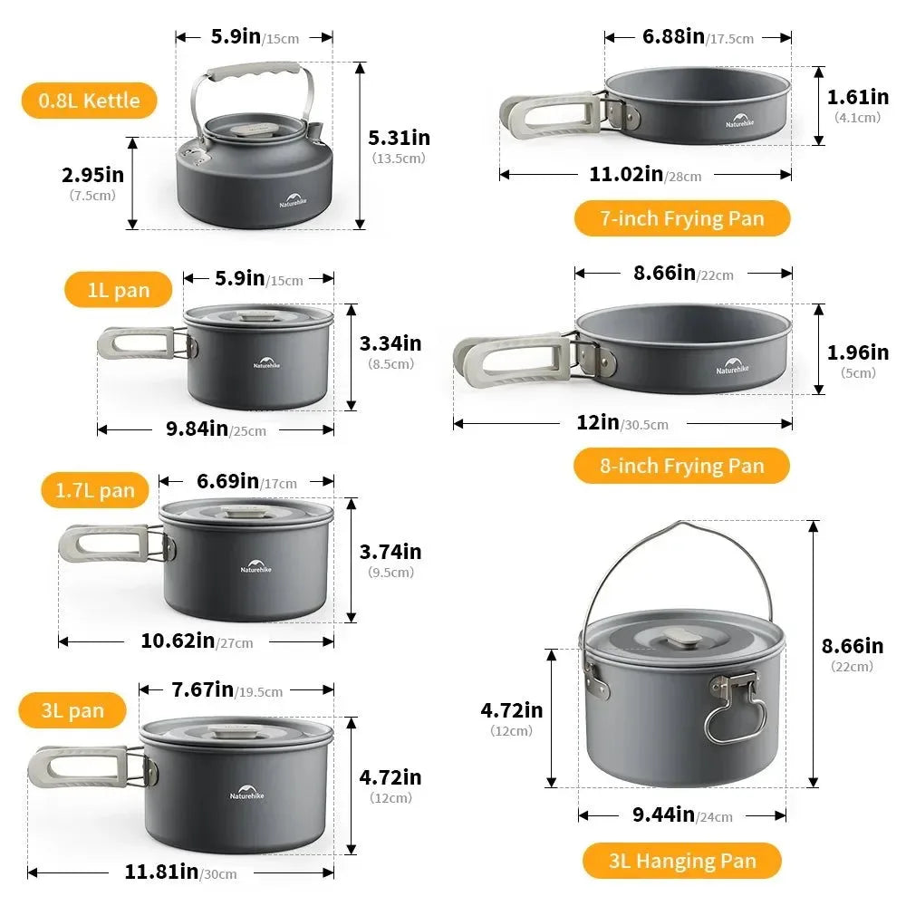 Compact Camping Cookware Set – Non-Stick Aluminum Outdoor Cooking & Picnic Kit with Teapot for 2–4 Persons - Trekker Essentials