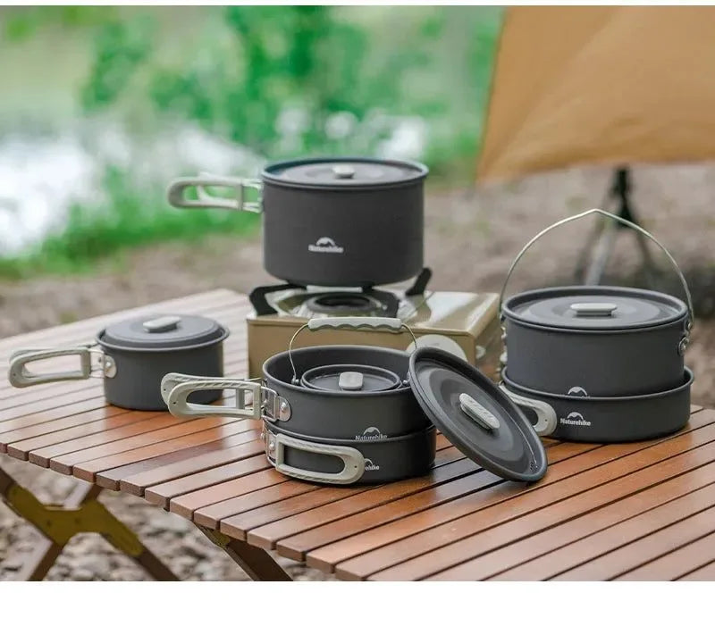 Compact Camping Cookware Set – Non-Stick Aluminum Outdoor Cooking & Picnic Kit with Teapot for 2–4 Persons - Trekker Essentials