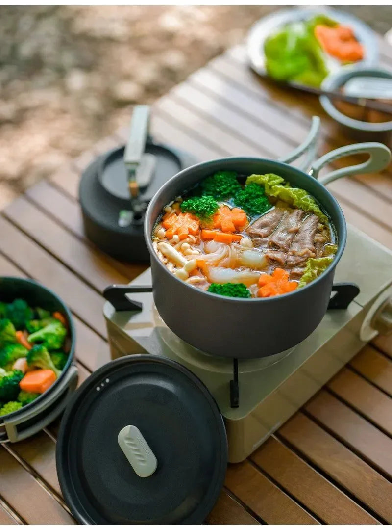 Compact Camping Cookware Set – Non-Stick Aluminum Outdoor Cooking & Picnic Kit with Teapot for 2–4 Persons - Trekker Essentials
