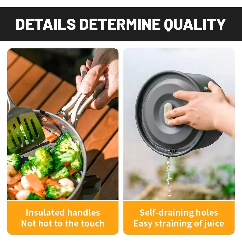 Compact Camping Cookware Set – Non-Stick Aluminum Outdoor Cooking & Picnic Kit with Teapot for 2–4 Persons - Trekker Essentials