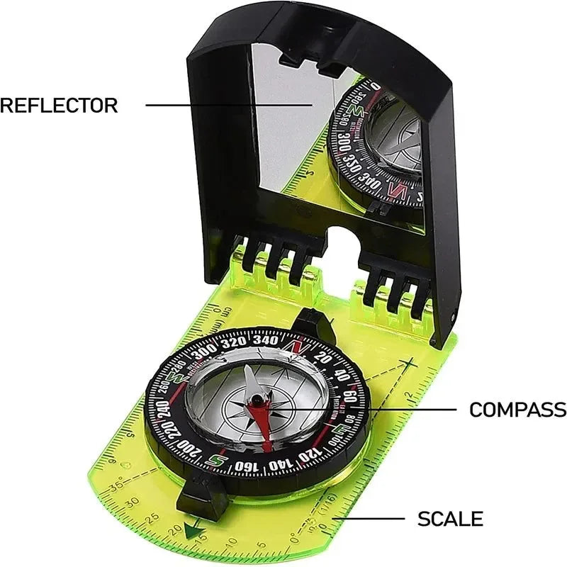 Compass Outdoor Guiding Tool - Scale Map Ruler with Flip Mirror, Multifunctional for Hiking, Camping, and Survival - Trekker Essentials