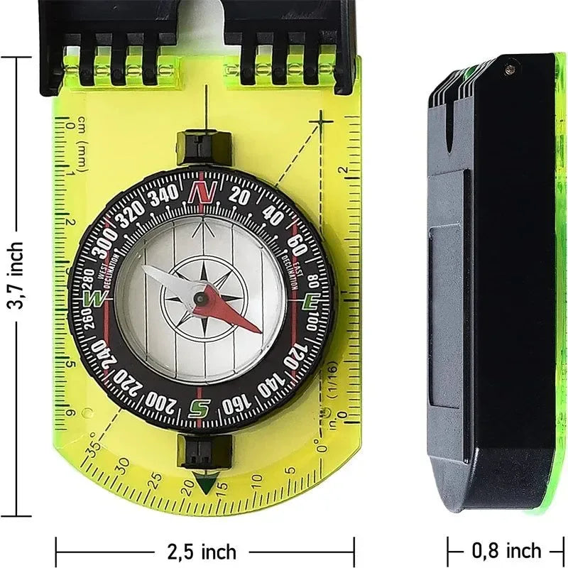 Compass Outdoor Guiding Tool - Scale Map Ruler with Flip Mirror, Multifunctional for Hiking, Camping, and Survival - Trekker Essentials