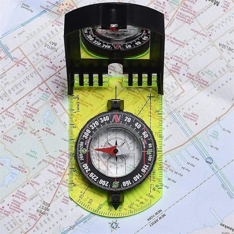 Compass Outdoor Guiding Tool - Scale Map Ruler with Flip Mirror, Multifunctional for Hiking, Camping, and Survival - Trekker Essentials