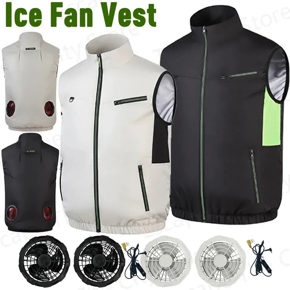 Cooling Vest Ice Fan - Heat Resistant, Breathable, 3-Gear Sleeveless Vest for Summer Camping, Fishing - Trekker Essentials