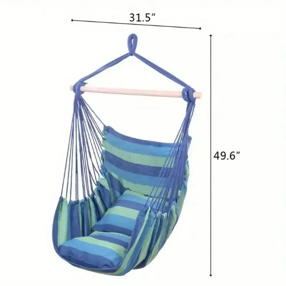 Cotton Canvas Hanging Rope Chair with Pillows - Outdoor Patio Swing Seat for Porch, Garden & Camping (220lb Capacity) - Trekker Essentials