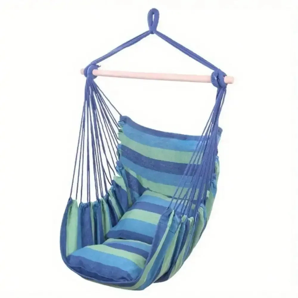 Cotton Canvas Hanging Rope Chair with Pillows - Outdoor Patio Swing Seat for Porch, Garden & Camping (220lb Capacity) - Trekker Essentials