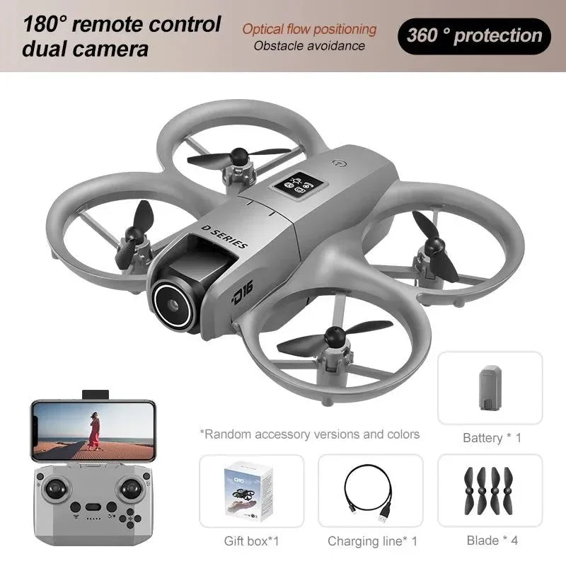 D16 Mini Drone with HD Dual Camera – WiFi FPV, Obstacle Avoidance, Foldable RC Quadcopter for Adults & Beginners - Trekker Essentials