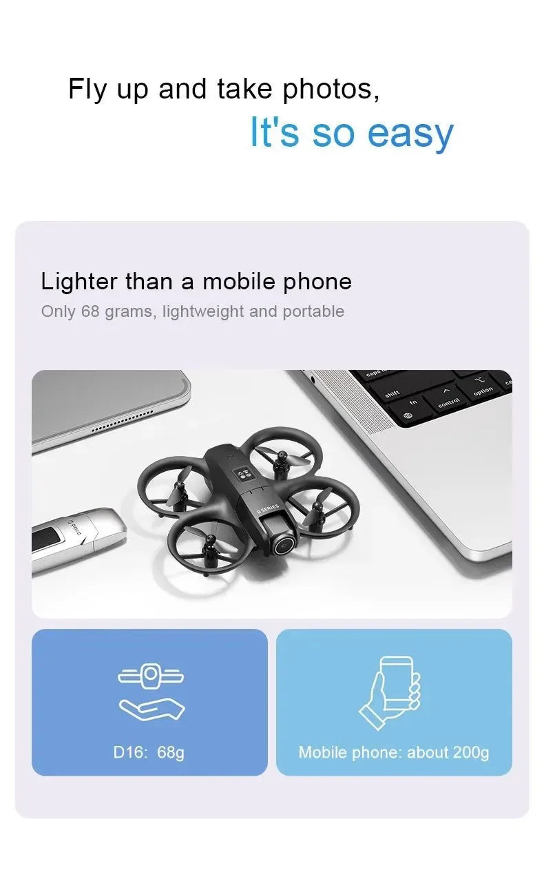 D16 Mini Drone with HD Dual Camera – WiFi FPV, Obstacle Avoidance, Foldable RC Quadcopter for Adults & Beginners - Trekker Essentials