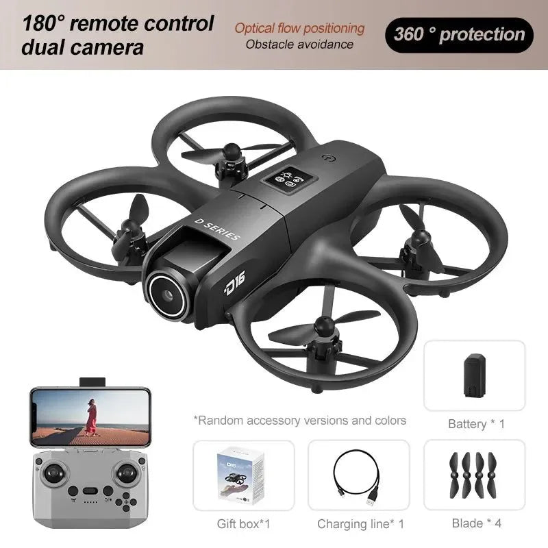 D16 Mini Drone with HD Dual Camera – WiFi FPV, Obstacle Avoidance, Foldable RC Quadcopter for Adults & Beginners - Trekker Essentials