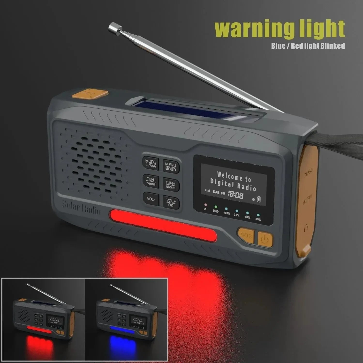 DAB/FM Bluetooth Portable Solar Radio - Emergency Hand Crank Dynamo Outdoor Speaker with LED Flashlight and SOS Function - Trekker Essentials