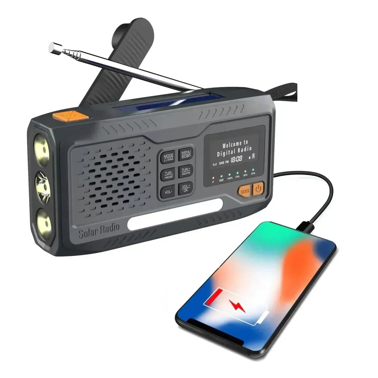 DAB/FM Bluetooth Portable Solar Radio - Emergency Hand Crank Dynamo Outdoor Speaker with LED Flashlight and SOS Function - Trekker Essentials