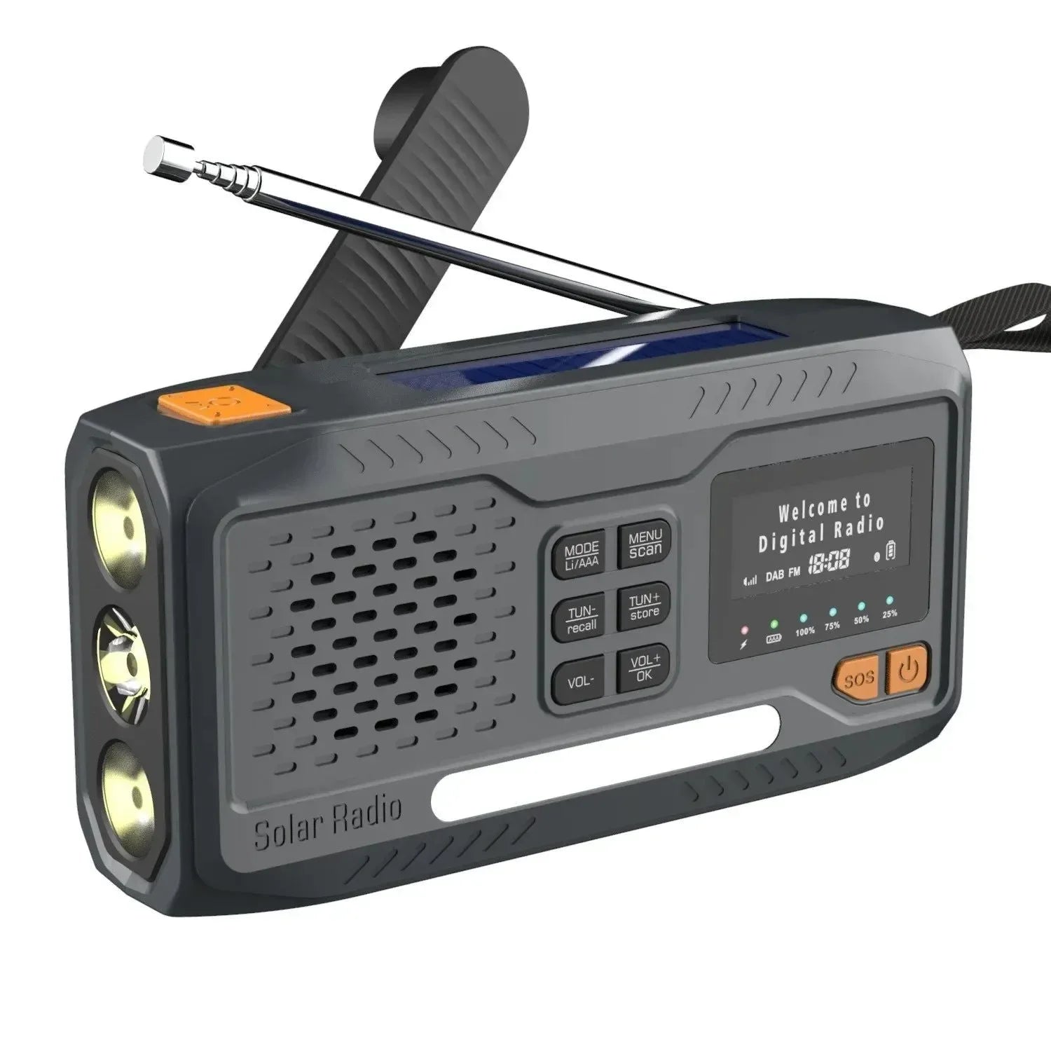 DAB/FM Bluetooth Portable Solar Radio - Emergency Hand Crank Dynamo Outdoor Speaker with LED Flashlight and SOS Function - Trekker Essentials