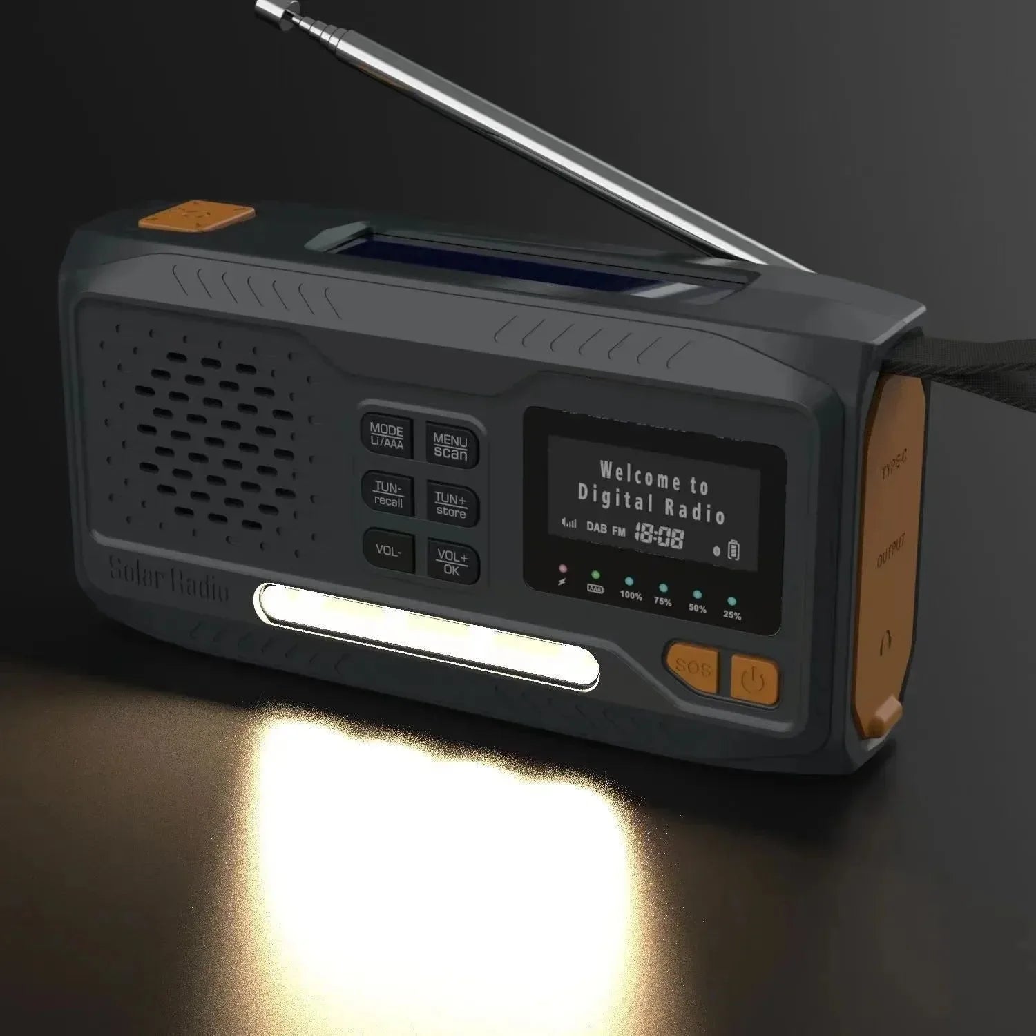 DAB/FM Bluetooth Portable Solar Radio - Emergency Hand Crank Dynamo Outdoor Speaker with LED Flashlight and SOS Function - Trekker Essentials