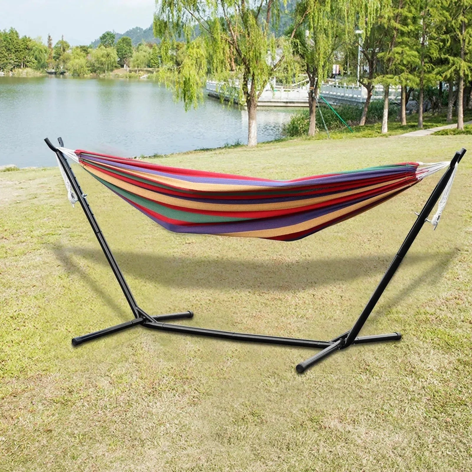 Double Hammock Stand for 2-Person – Heavy-Duty Steel Frame with Carry Bag, Indoor/Outdoor Use - Trekker Essentials