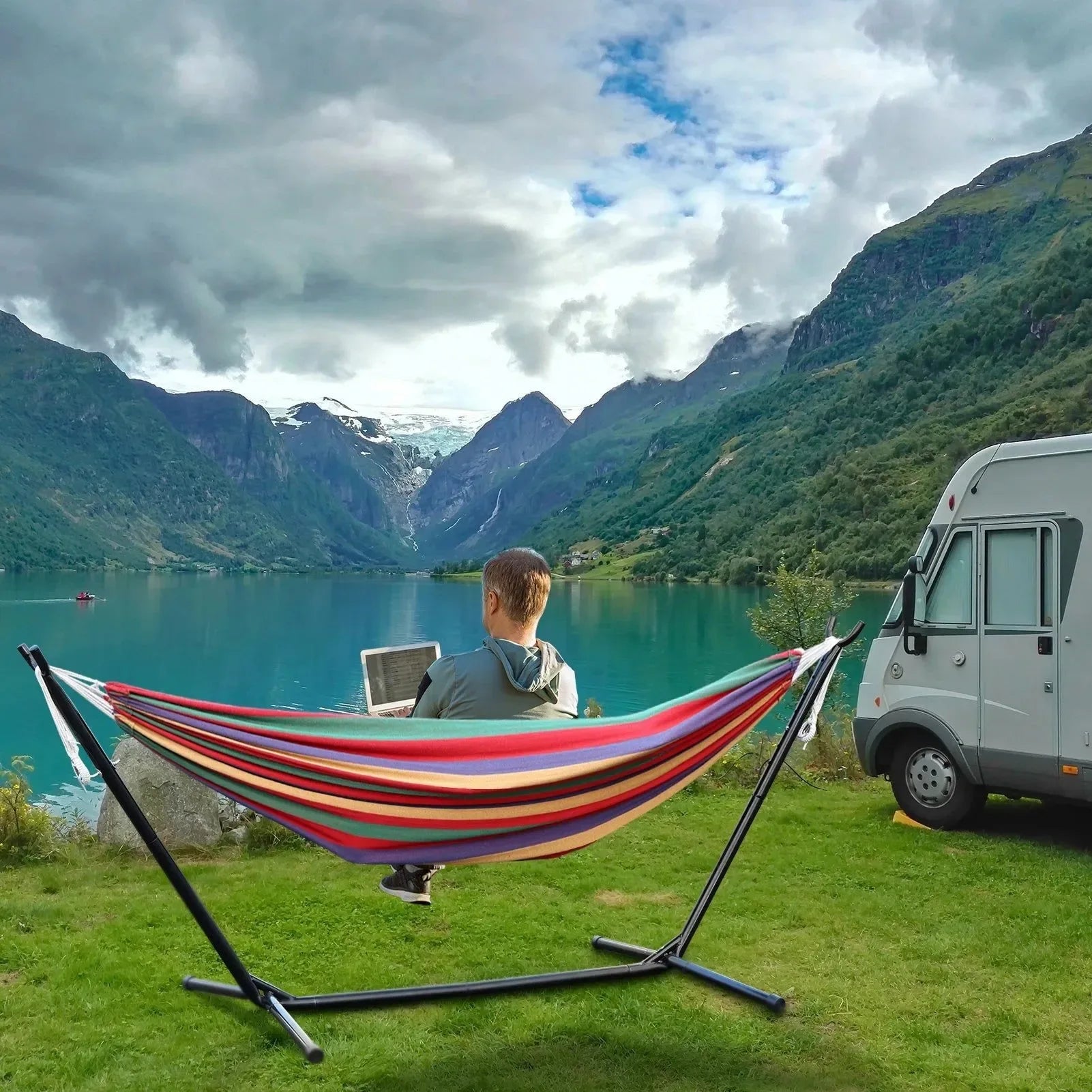 Double Hammock Stand for 2-Person – Heavy-Duty Steel Frame with Carry Bag, Indoor/Outdoor Use - Trekker Essentials