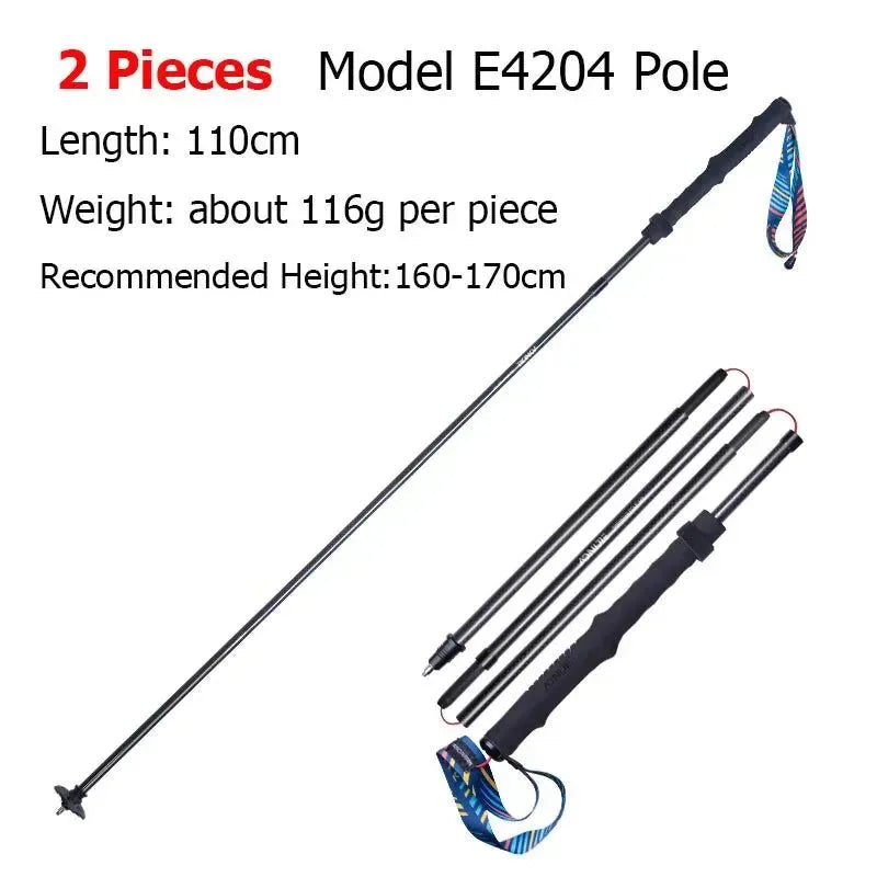 E4201 Lightweight Folding Collapsible Trekking Pole: Carbon Fiber Hiking Stick for Trail Running and Walking - Trekker Essentials