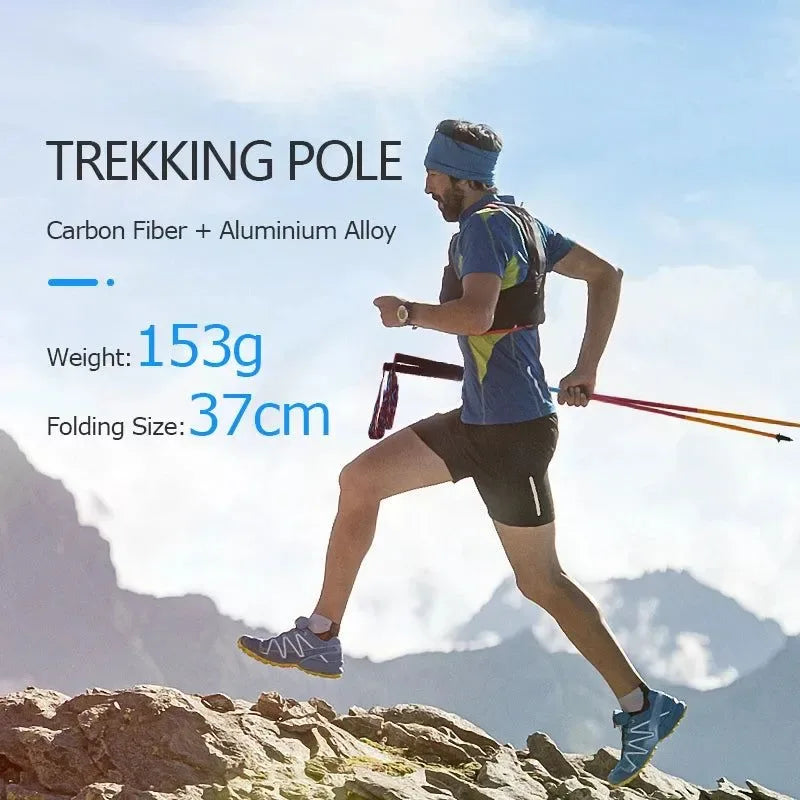 E4201 Lightweight Folding Collapsible Trekking Pole: Carbon Fiber Hiking Stick for Trail Running and Walking - Trekker Essentials