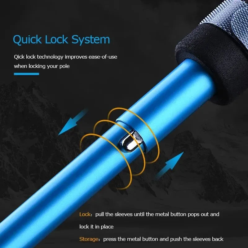 E4201 Lightweight Folding Collapsible Trekking Pole: Carbon Fiber Hiking Stick for Trail Running and Walking - Trekker Essentials